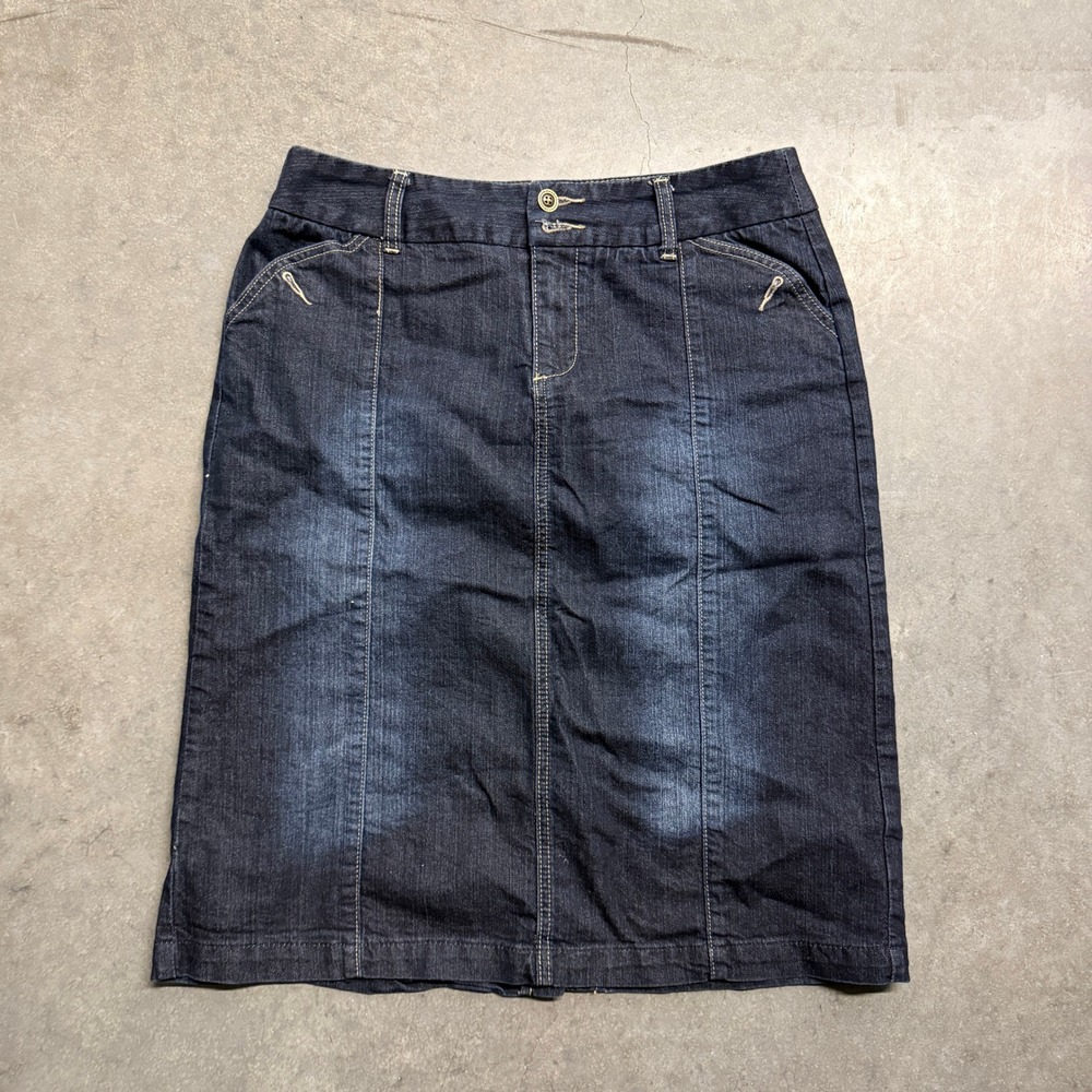 Baccini Womens Dark‎ Wash Denim Pencil Skirt Size 10 Knee Length Blue Jean Skirt